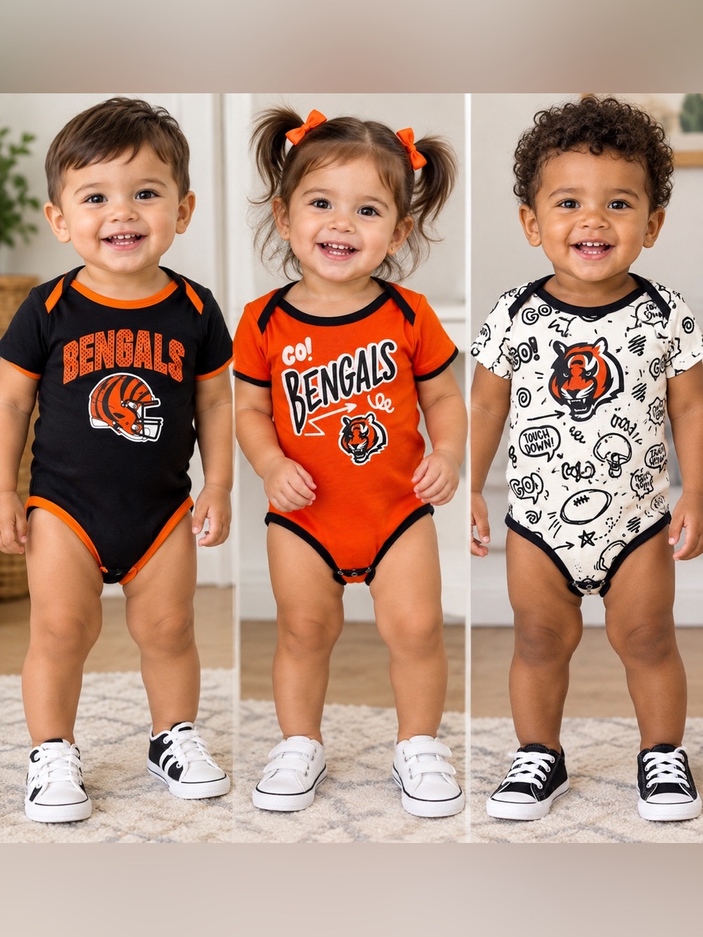 NFL Cincinnati Bengals Baby 3-Pack Cotton Bodysuits 24M Black/Orange/White